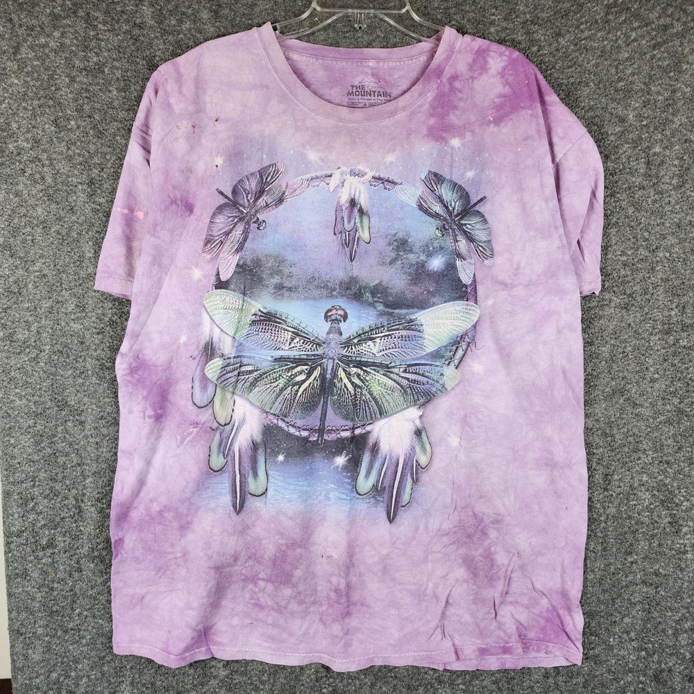 The Mountain T-Shirt Womens 2XL Dragonfly Dreamcatcher Purple Tie Dye Graphic